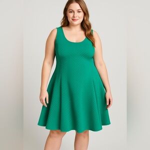 Hutch green textured scoop neck sleeveless fit and‎ flare dress, plus size 1X